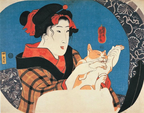 猫と遊ぶ娘　歌川国芳