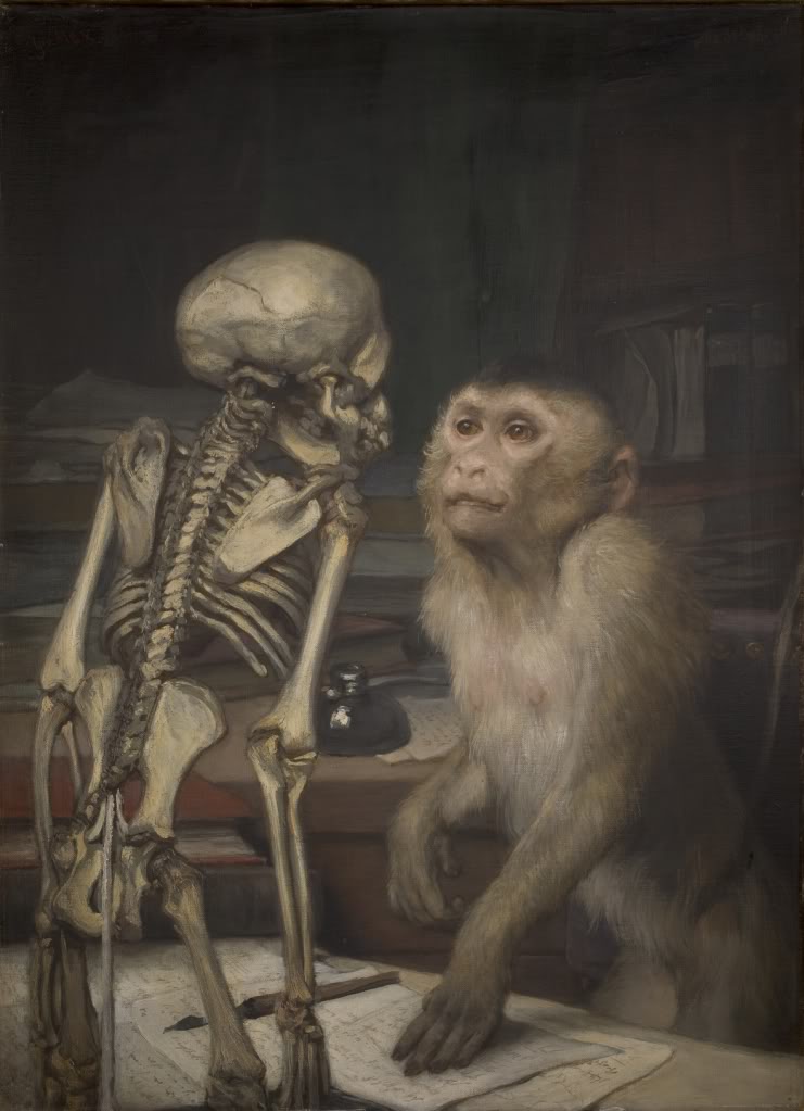サルと骨格標本　ガブリエル・フォン・マックス