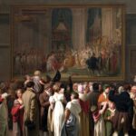 ルーブル美術館でナポレオン一世の戴冠式と皇妃ジョゼフィーヌの戴冠を鑑賞する人々